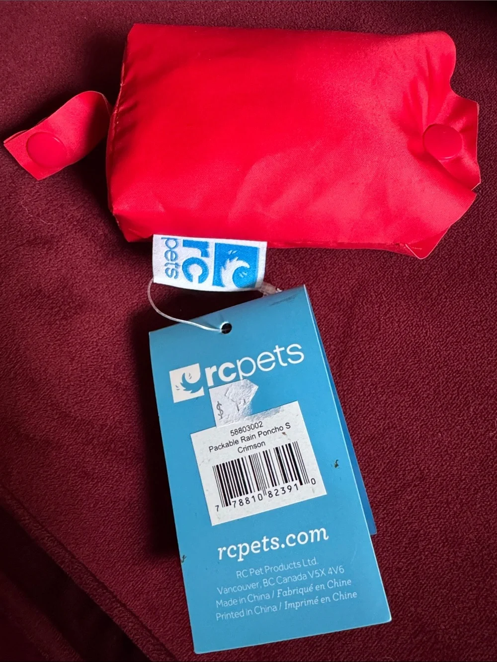 RC Pet Packable Rain Poncho For Dogs Crimson Red Size Small